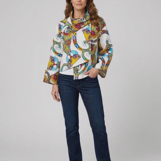 Abstract Print Asymmetrical Jacket - White Video