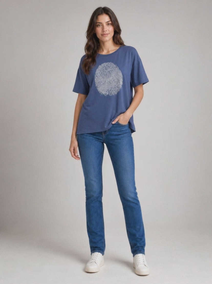 T-Shirt With Fingerprint Graphic - Navy Video