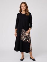 Asymmetric Print Panel Dress - Black