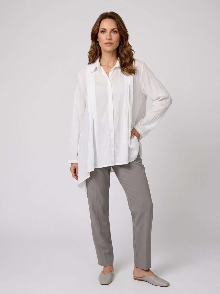 Textured Cotton Asymmetric Hem Blouse - White