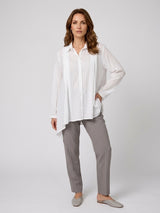 Textured Cotton Asymmetric Hem Blouse - White