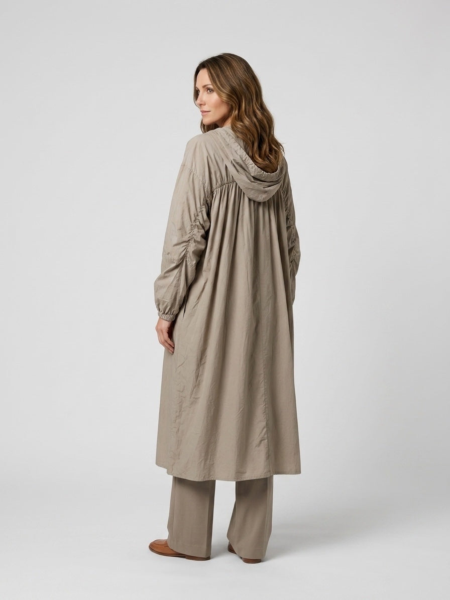 Drawstring Hood Midi Dress - Beige (2)