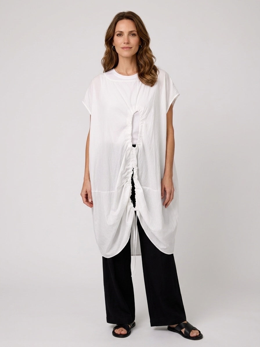 Asymmetric Drawstring Tunic - White