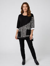 Abstract Stripe Panel Tunic Top - Black