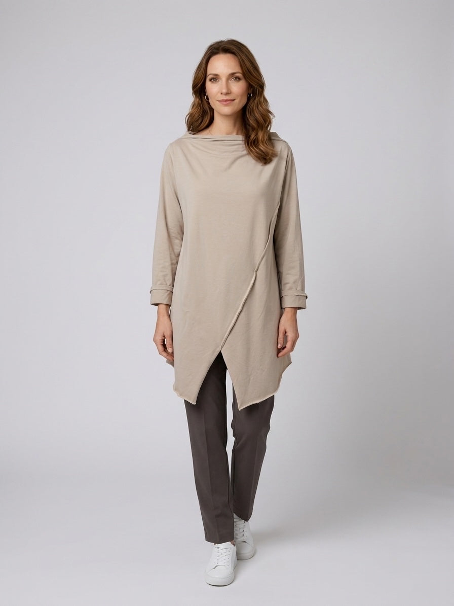 Asymmetric Draped Tunic - Beige