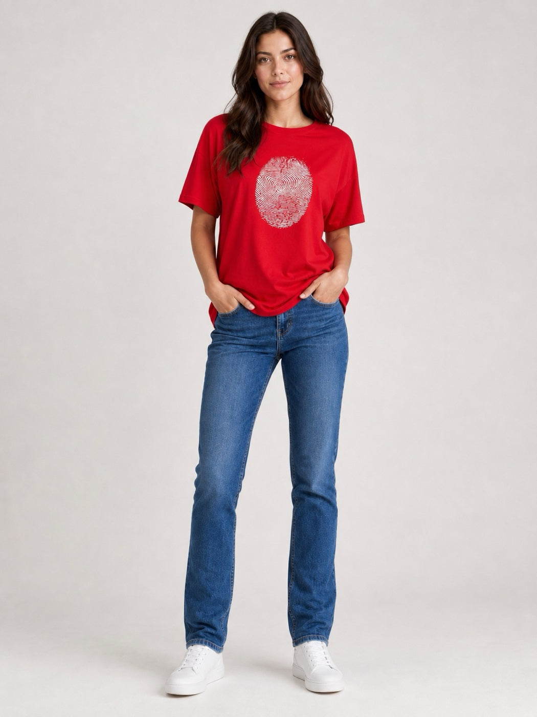 T-Shirt With Fingerprint Graphic - Red