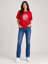 T-Shirt With Fingerprint Graphic - Red