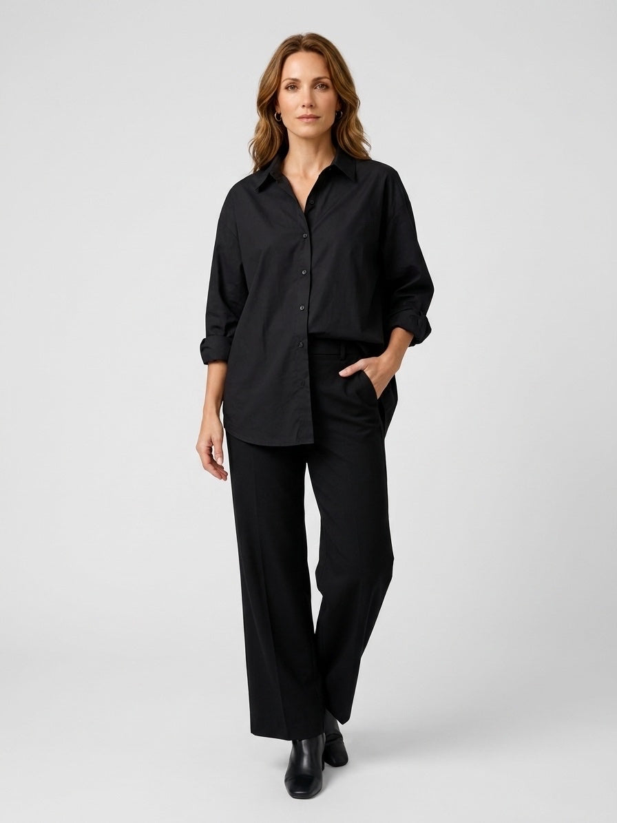 Relaxed Fit Button-Down Shirt - Black