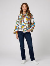 Abstract Print Asymmetrical Jacket - White