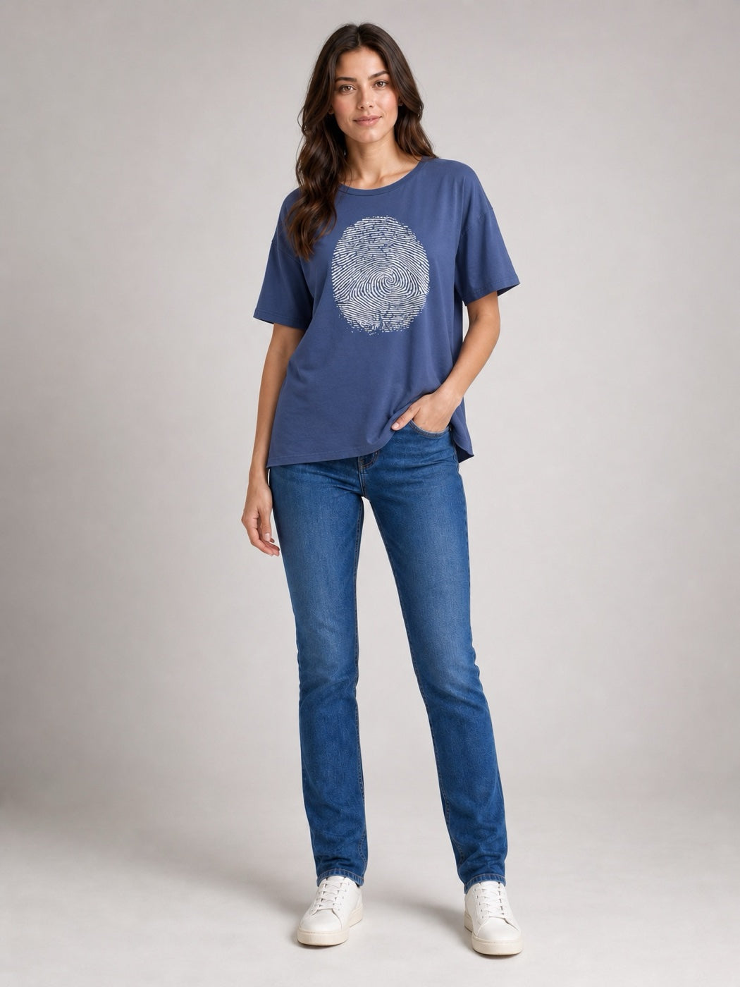 T-Shirt With Fingerprint Graphic - Navy