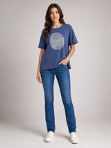 T-Shirt With Fingerprint Graphic - Navy