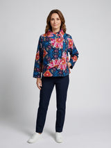 Floral Print Asymmetrical Collar Jacket - Blue