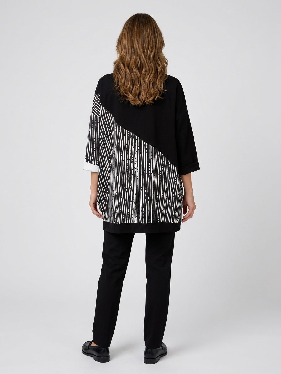 Abstract Stripe Panel Tunic Top - Black (2)