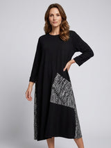 Asymmetric Midi Dress with Stripe Detail - Black
