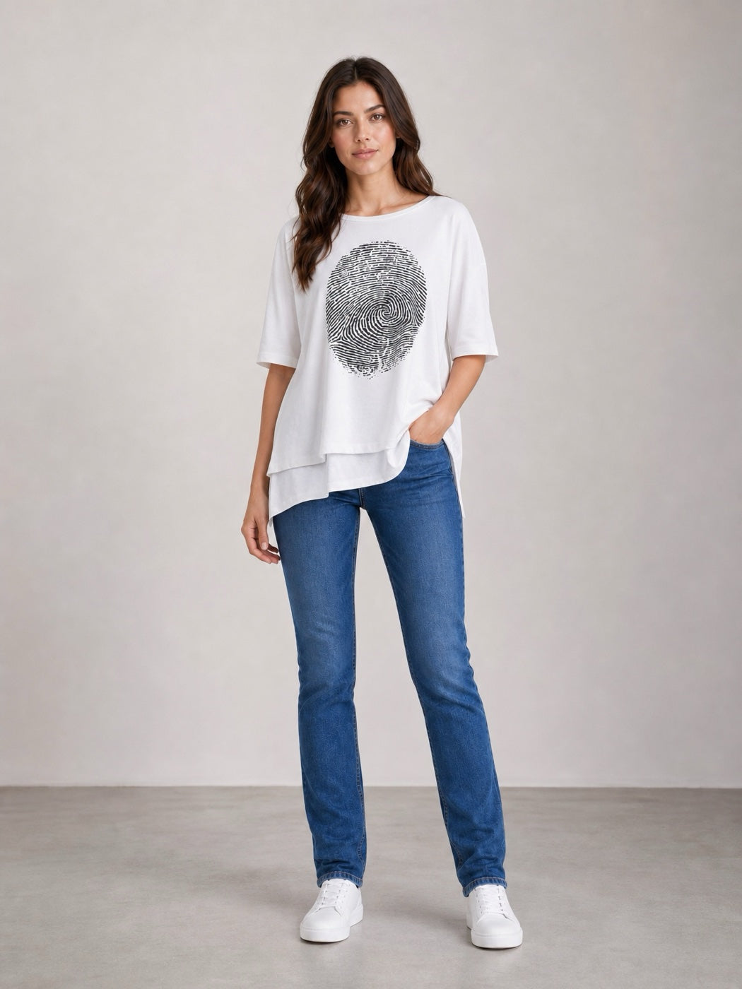 T-Shirt With Fingerprint Graphic - White