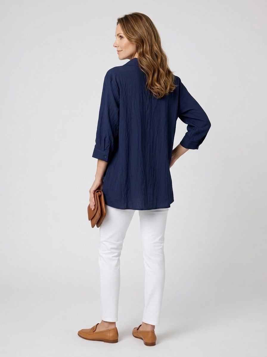 Textured Layered Tunic Shirt - Navy Blue (2)