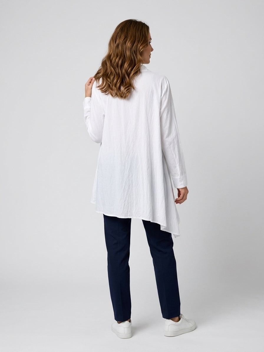 Textured Cotton Asymmetric Hem Blouse - White (2)
