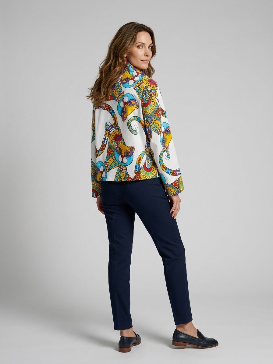 Abstract Print Asymmetrical Jacket - White (2)