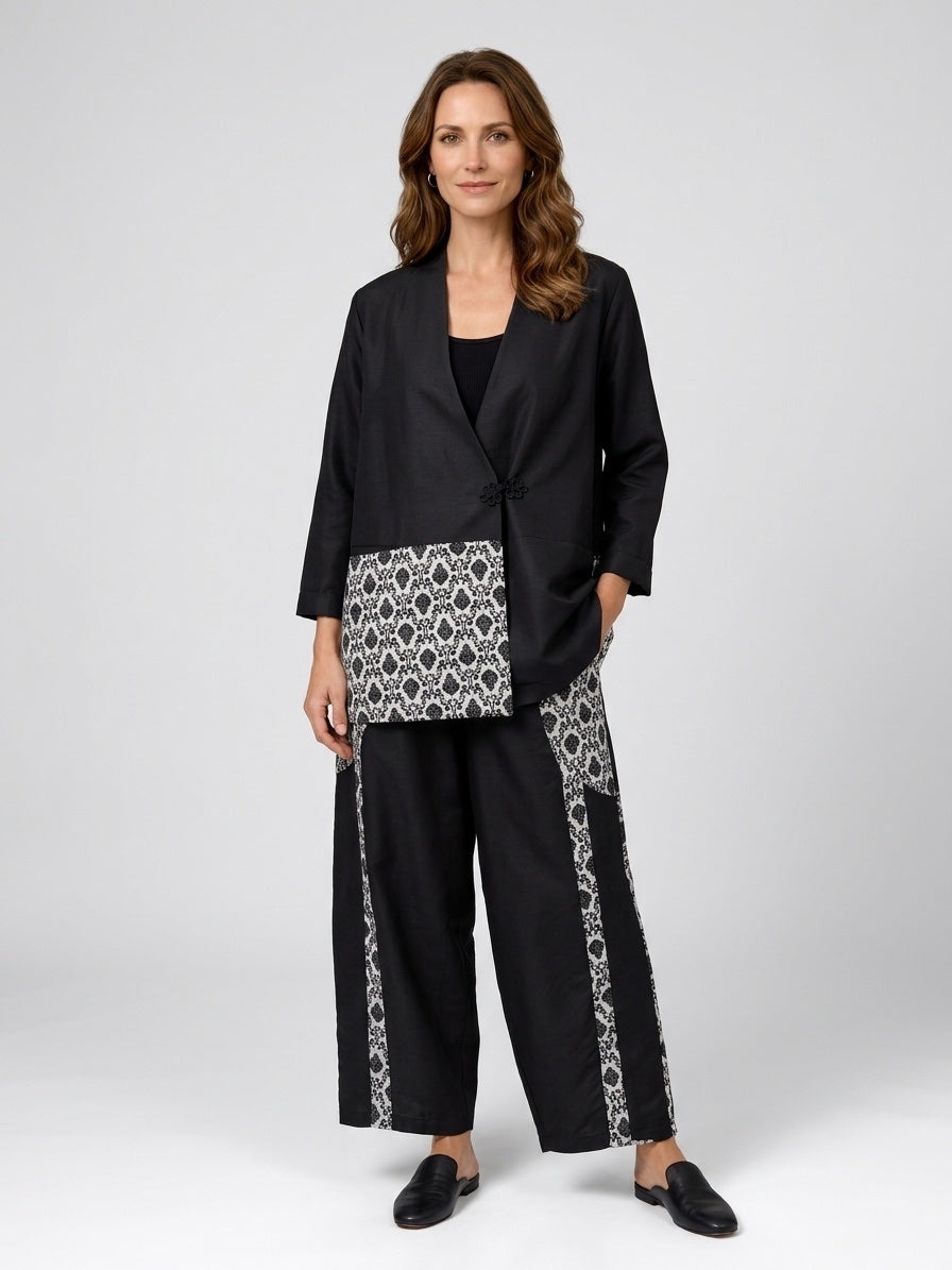 Embellished full set with Wide Leg Trousers - Black
