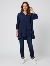 Textured Layered Tunic Shirt - Navy Blue