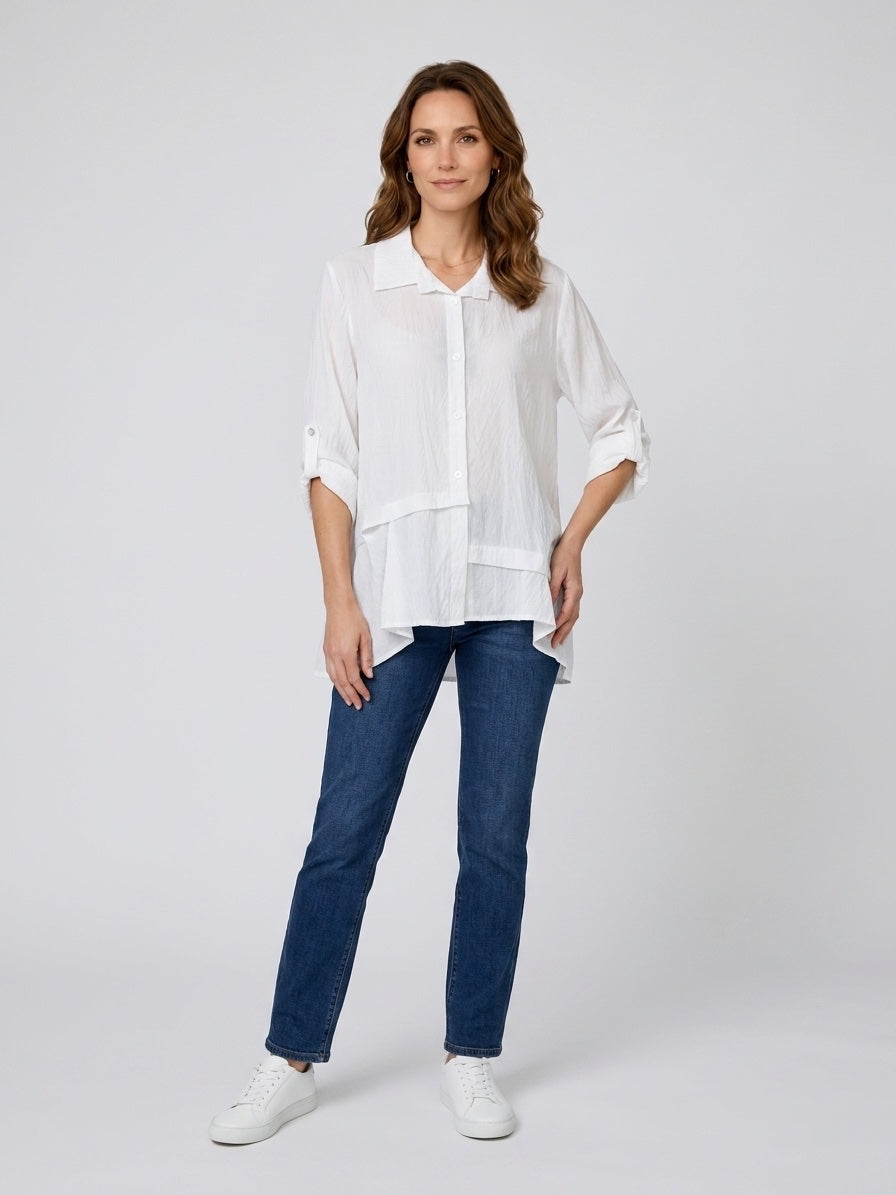 Textured Layered Tunic Shirt - White