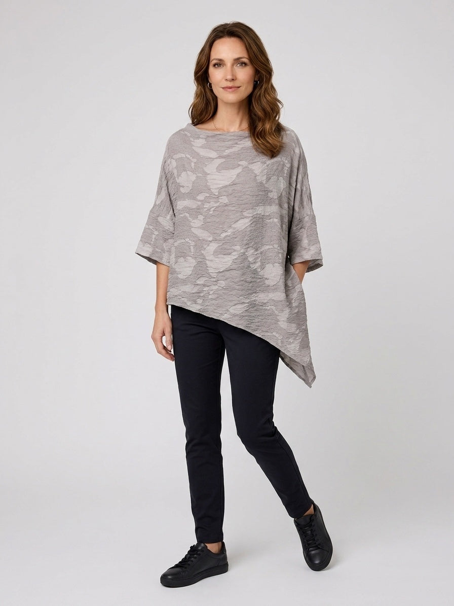 Asymmetrical Hem Textured Top - Light Gray