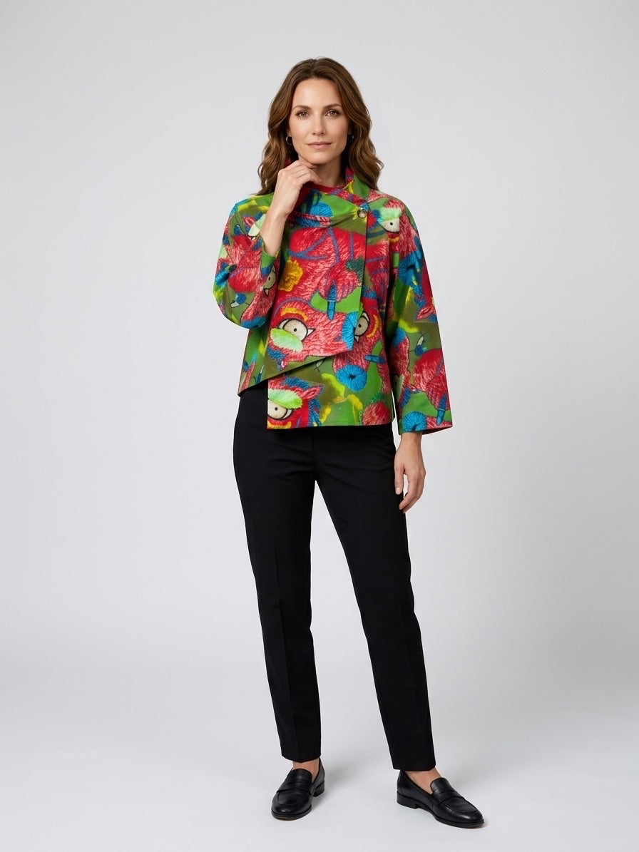 Artistic Print Cowl Neck Blouse - Coral