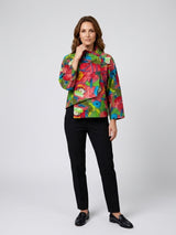 Artistic Print Cowl Neck Blouse - Coral