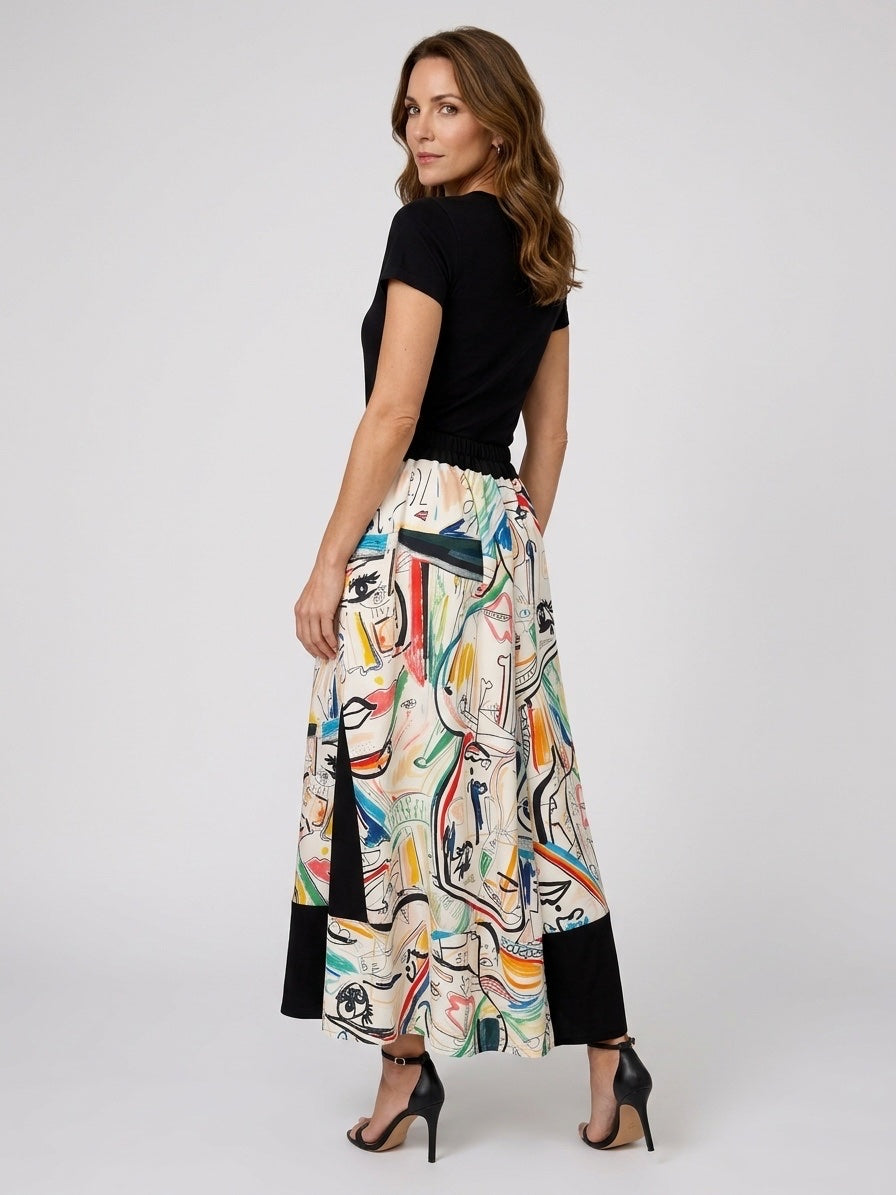 Wide-Leg Trousers with Abstract Hem Print - Black (2)